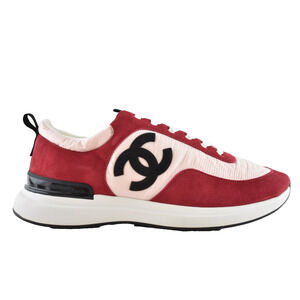 Chanel 21P Mens Pink Black White CC Logo Low Top Lace Up Trainer Sneaker 44 11